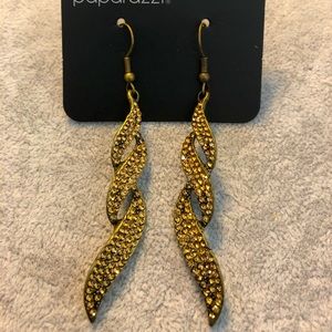 Brass rhinestone flame earrings